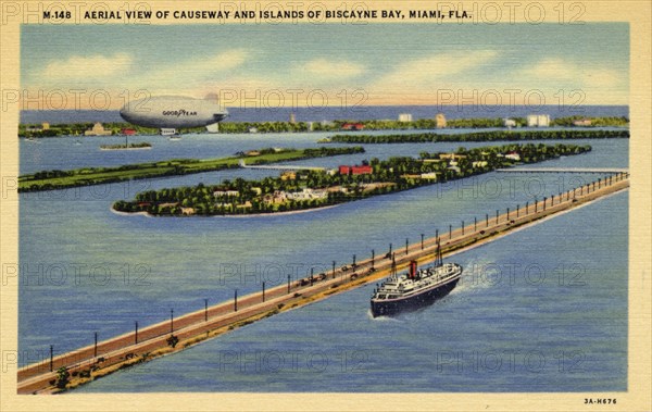 Aerial view of causeway and islands of Biscayne Bay, Miami, Florida, USA, 1933. Artist: Unknown