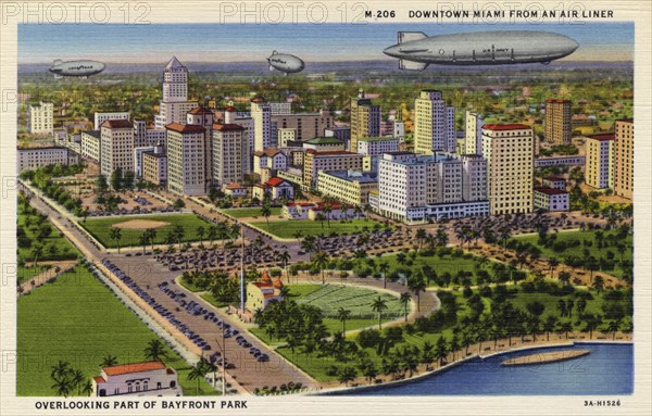 Downtown Miami from an airliner overlooking part of Bayfront Park, Florida, USA, 1933. Artist: Unknown