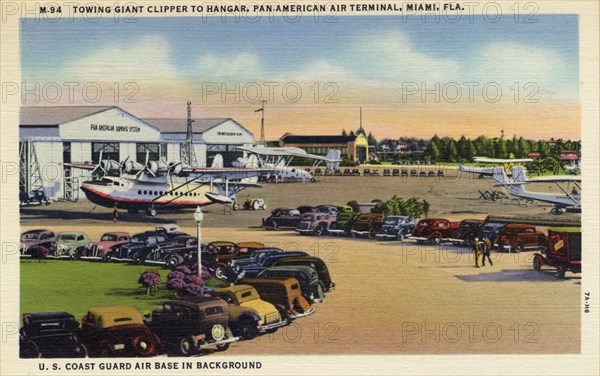 Towing a flying boat to a hangar, Pan-American terminal, Miami, Florida, USA, 1937. Artist: Unknown