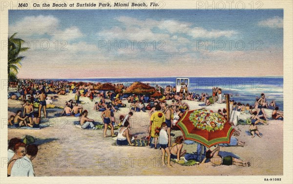 On the beach at Surfside Park, Miami Beach, Florida, 1938. Artist: Unknown