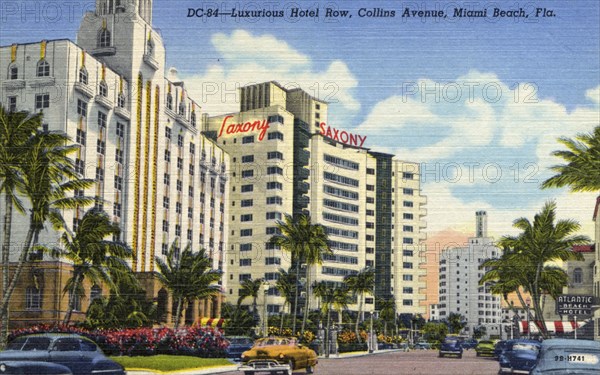 Hotel Row, Collins Avenue, Miami Beach, Florida, USA, 1949. Artist: Unknown