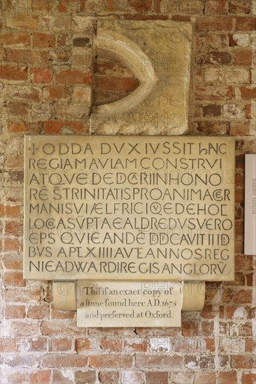 Copy of an inscribed stone in Odda's Chapel, Deerhurst, Gloucestershire, 2010.