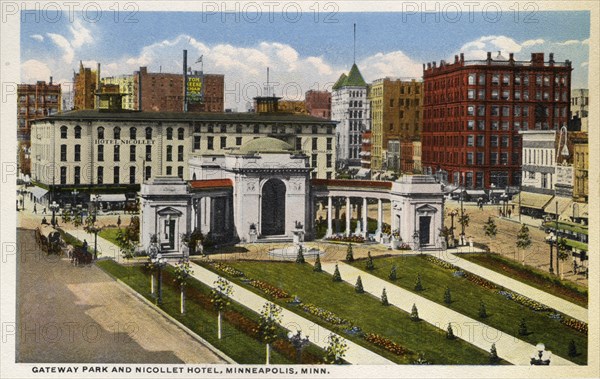 Gateway Park and Nicollet Hotel, Minneapolis, Minnesota, USA, 1915. Artist: Unknown