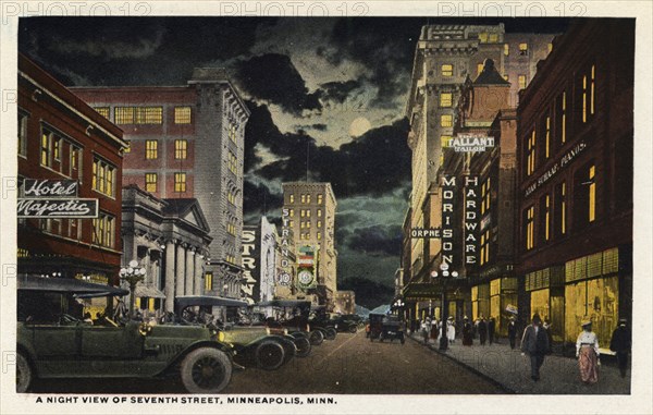A night view of Seventh Street, Minneapolis, Minnesota, USA, 1915. Artist: Unknown