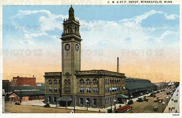 CMStP&P Railroad depot, Minneapolis, Minnesota, USA, 1915. Artist: Unknown