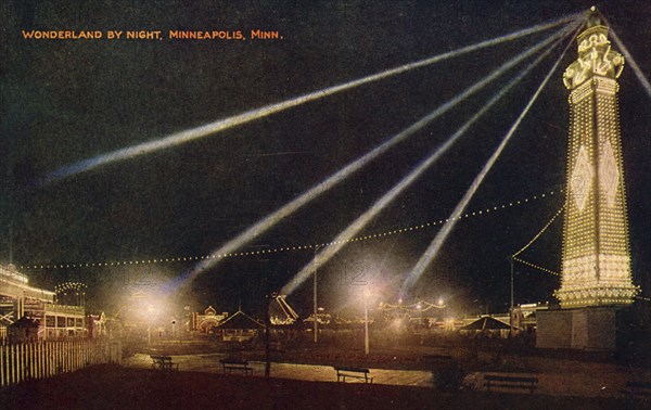 Wonderland Amusement Park by night, Minneapolis, Minnesota, USA, c1908. Artist: Unknown