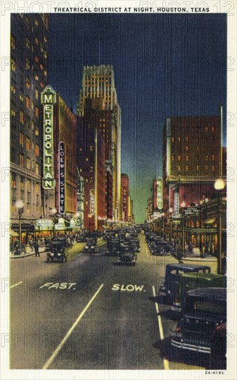 Theatrical district at night, Houston, Texas, USA, 1932. Artist: Unknown
