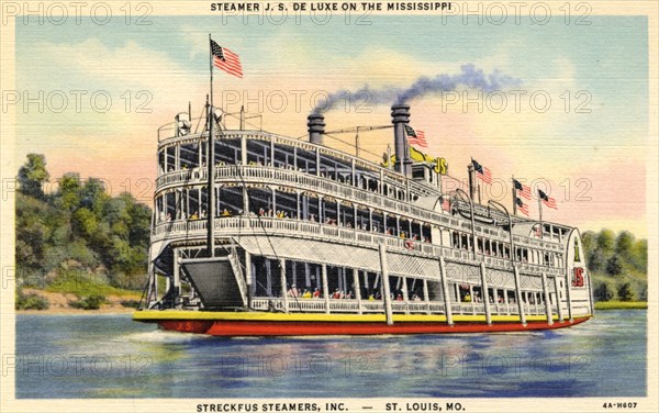 Steamer 'JS De Luxe' on the Mississippi River, St Louis, Missouri, USA, 1934. Artist: Unknown