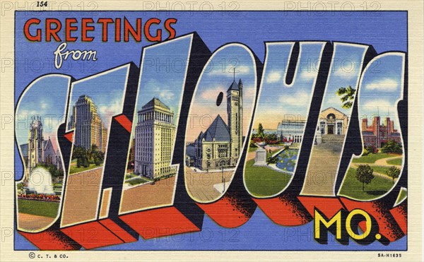 'Greetings from St Louis, Mo', postcard, 1935. Artist: Unknown