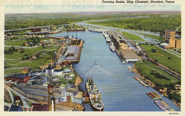 Turning basin, Ship Channel, Houston, Texas, USA, 1936. Artist: Unknown