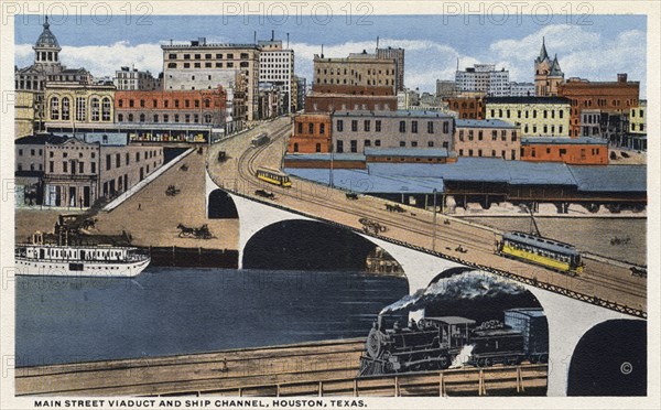 Main Street Viaduct and Ship Channel, Houston, Texas, USA, 1909. Artist: Unknown