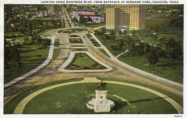 Montrose Boulevard from the entrance to Hermann Park, Houston, Texas, USA, 1918. Artist: Unknown
