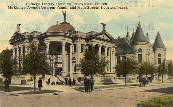 Carnegie Library and First Presbyterian Church, Houston, Texas, USA, 1911. Artist: Unknown
