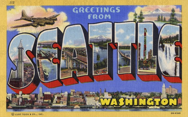 'Greetings from Seattle, Washington', USA, postcard, 1942. Artist: Unknown