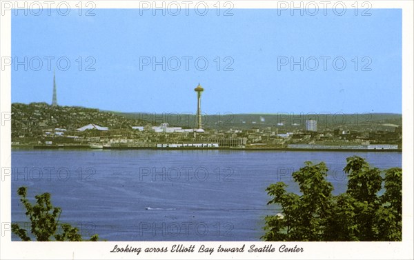 Elliott Bay and the Seattle Center, Washington, USA, 1963. Artist: Unknown