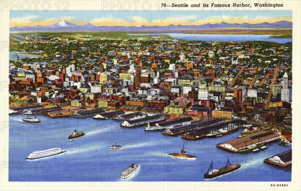 Seattle and its harbour, Washington, USA, 1936. Artist: Unknown