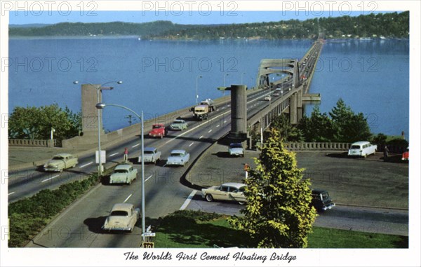 Lake Washington Floating Bridge, Seattle, Washington, USA, 1957. Artist: Unknown