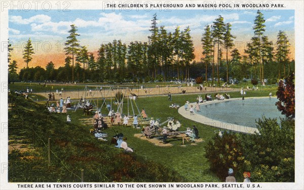 Children's playground and wading pool, Woodland Park, Seattle, Washington, USA, 1914. Artist: Unknown