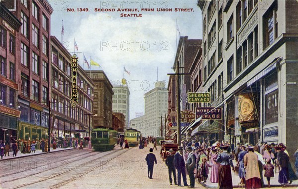 Second Avenue from Union Street, Seattle, Washington, USA, 1910. Artist: Unknown