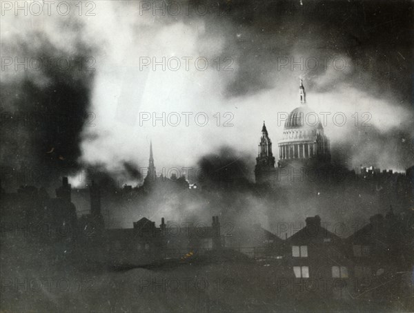 St Paul's Cathedral, London, during the Blitz, World War II, 29 December 1940. Artist: Unknown