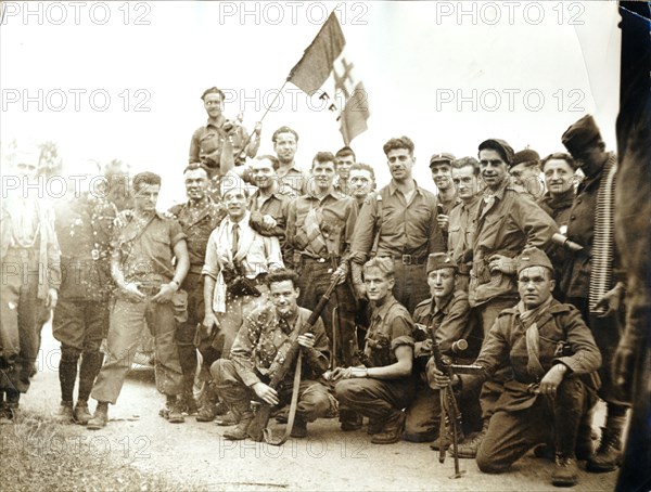 FFI fighters and American parachute troops, France, World War II, 1944. Artist: Unknown