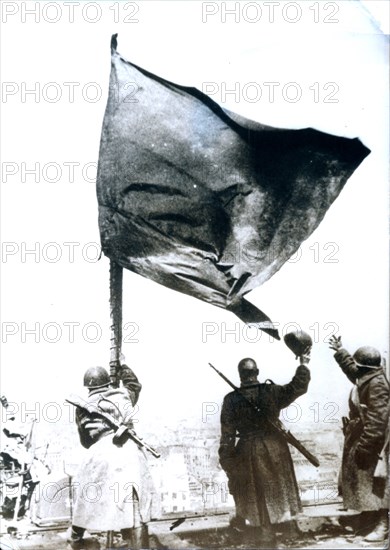 The Soviet flag raised above the Reichstag, Berlin, World War II, May 1945. Artist: Unknown