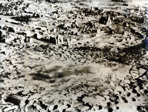 Rhine village destroyed by bombardment, c1940. Artist: Unknown