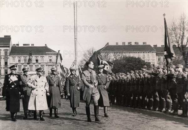 Nazi Deputy Führer Rudolf Hess on an official visit to Vienna, April 1938. Artist: Unknown