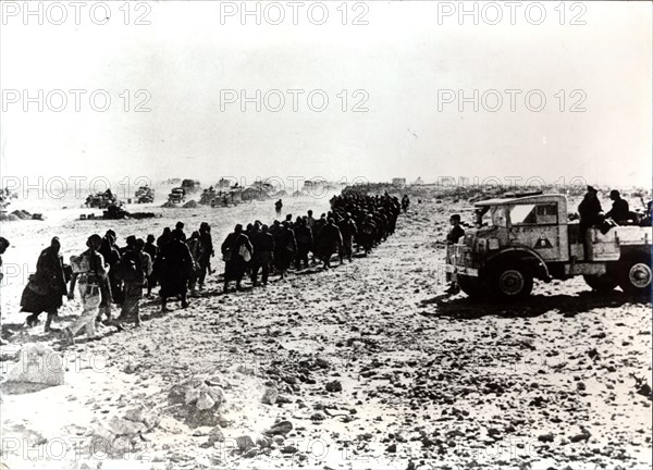 Column of German prisoners, near Tobruk, Libya, World War II, c1941-c1942. Artist: Unknown