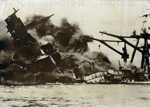 USS Arizona, attack on Pearl Harbor, December 7th, 1941. Artist: Unknown