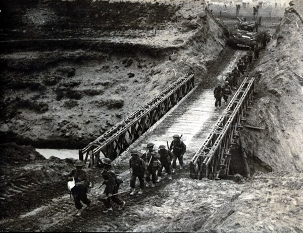 British troops crossing the Santerno River, Italy, 1945. Artist: Unknown