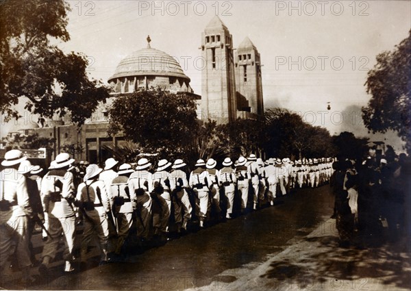 After the attack on Dakar, a funeral convoy passes the cathedral, September 1940. Artist: Unknown