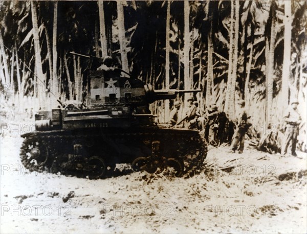 An American tank in the jungle of the Solomon Islands, September 1942. Artist: Unknown