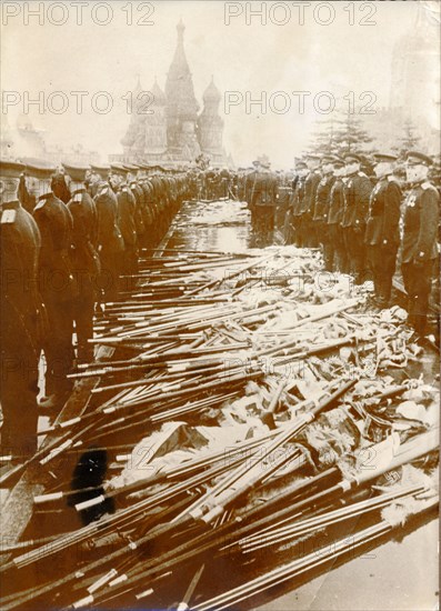 Captured Nazi flags outside Lenin's Mausoleum, Moscow, c1945. Artist: Unknown