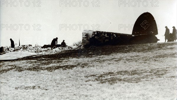 A German bomber shot down on the English coast. Artist: Unknown