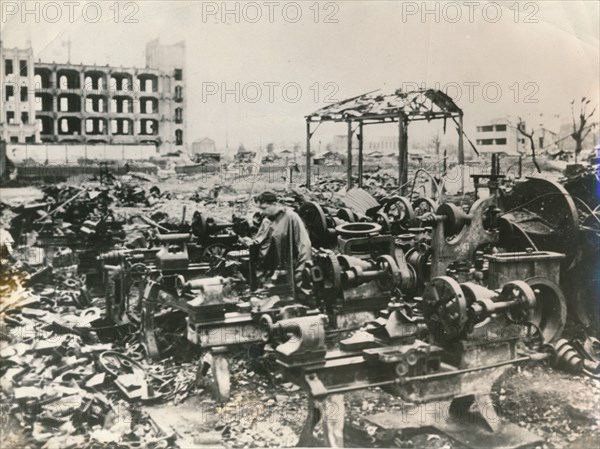 The ruins of Tokyo after American B-29 'firebombing', March 1945. Artist: Unknown