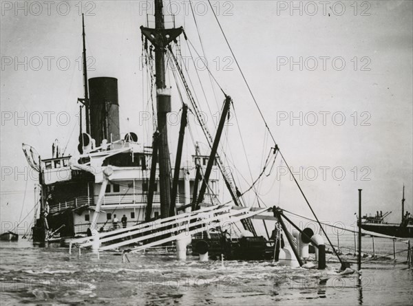 Heavy ship collision in the Elbe, 31st May 1933.  Artist: Unknown.