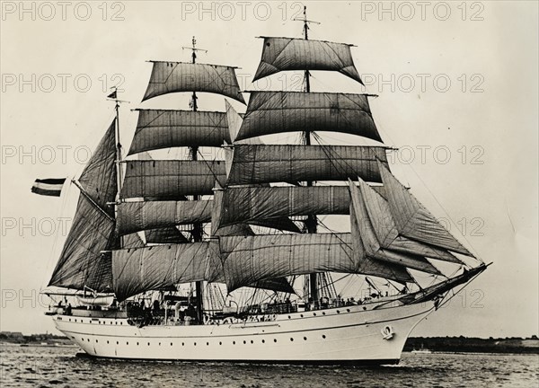 Gorch Fock for the first time under full sail, 1933. Artist: Unknown.