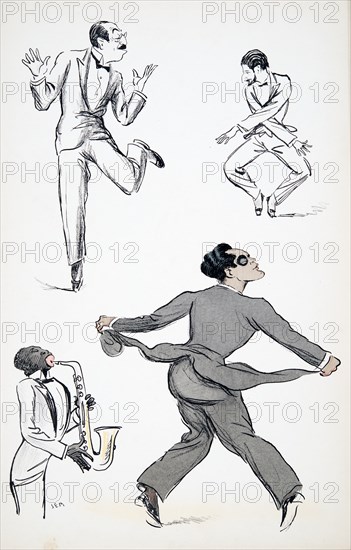 Three gentlemen in Black Tie perform moves from the Charleston to a saxophone, from 'White Bottoms'