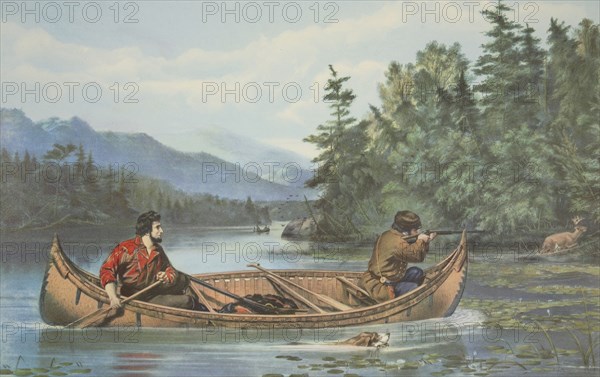 American Hunting Scenes, 'A Good Chance' , pub. 1863, Currier & Ives (Colour Lithograph)