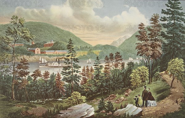 U.S. Military Academy - West Point, from the opposite Shore, pub. 1862, Currier & Ives (Colour Litho