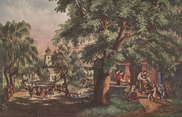 The Village Blacksmith, pub. 1864, Currier & Ives (Colour Lithograph)