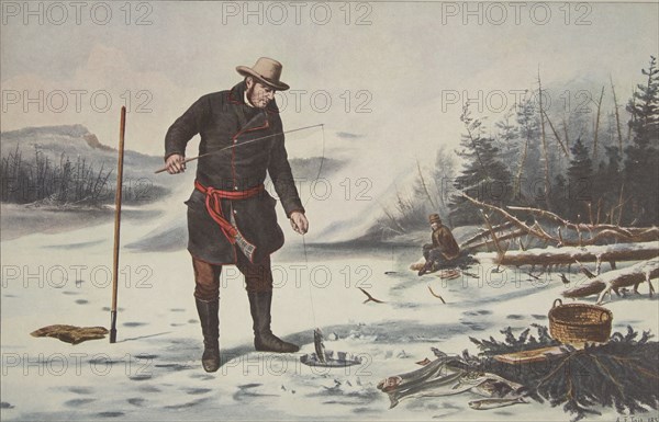 American Winter Sports - Trout Fishing on Chateaugay Lake, pub. 1856, Currier & Ives (Colour Lithogr