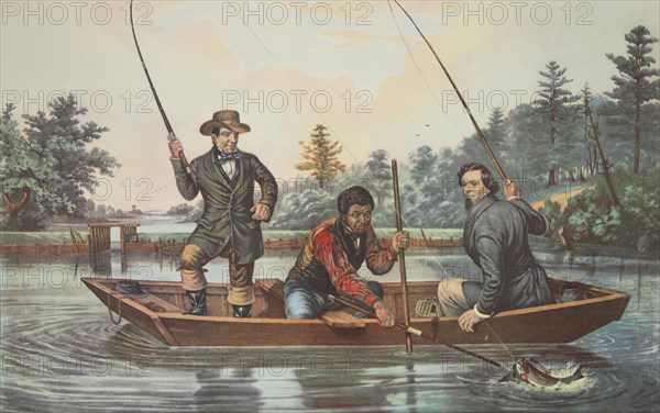 Catching A Trout, pub. 1854, Currier & Ives (Colour Lithograph)