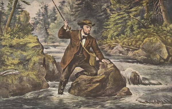 Brook Trout Fishing, pub. 1862, Currier & Ives (Colour Lithograph)