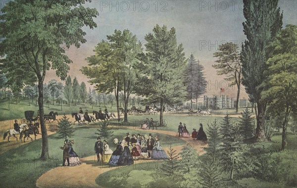 Central Park, The Drive, Currier & Ives, pub. 1862 (Colour Lithograph)