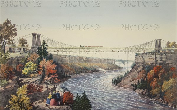 The Rail Road Suspension Bridge, Near Niagara Falls, 1856, Currier & Ives (Colour Lithograph)