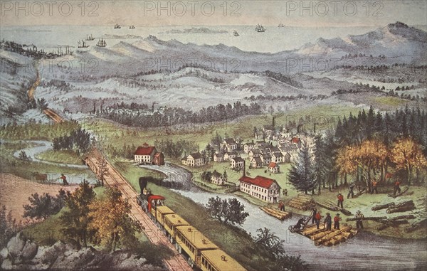 Railroad Through to the Pacific, pub. 1870, Currier & Ives (Colour Lithograph)