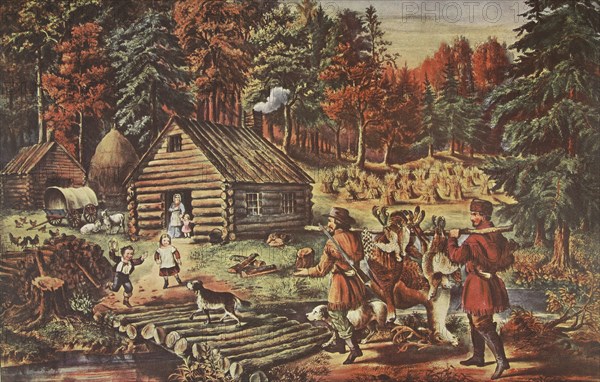 The Pioneer's Home on the Western Frontier, pub. 1867, Currier & Ives (Colour Lithograph)