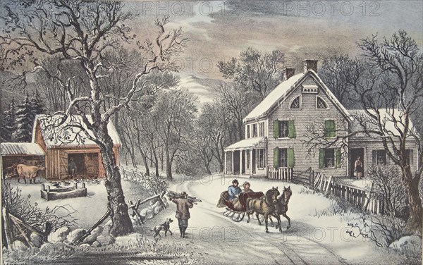 American Homestead -  Winter, pub. 1868, Currier & Ives (Colour Lithograph)